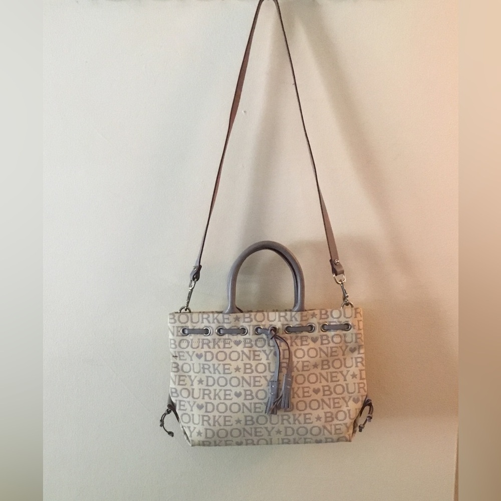 Dooney & Bourke Pale Yellow Logo Satchel with Gray Trim